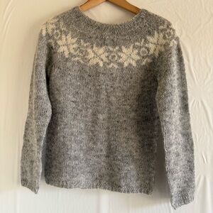 Nordic Fair Isle Gray Wool Sweater Size M